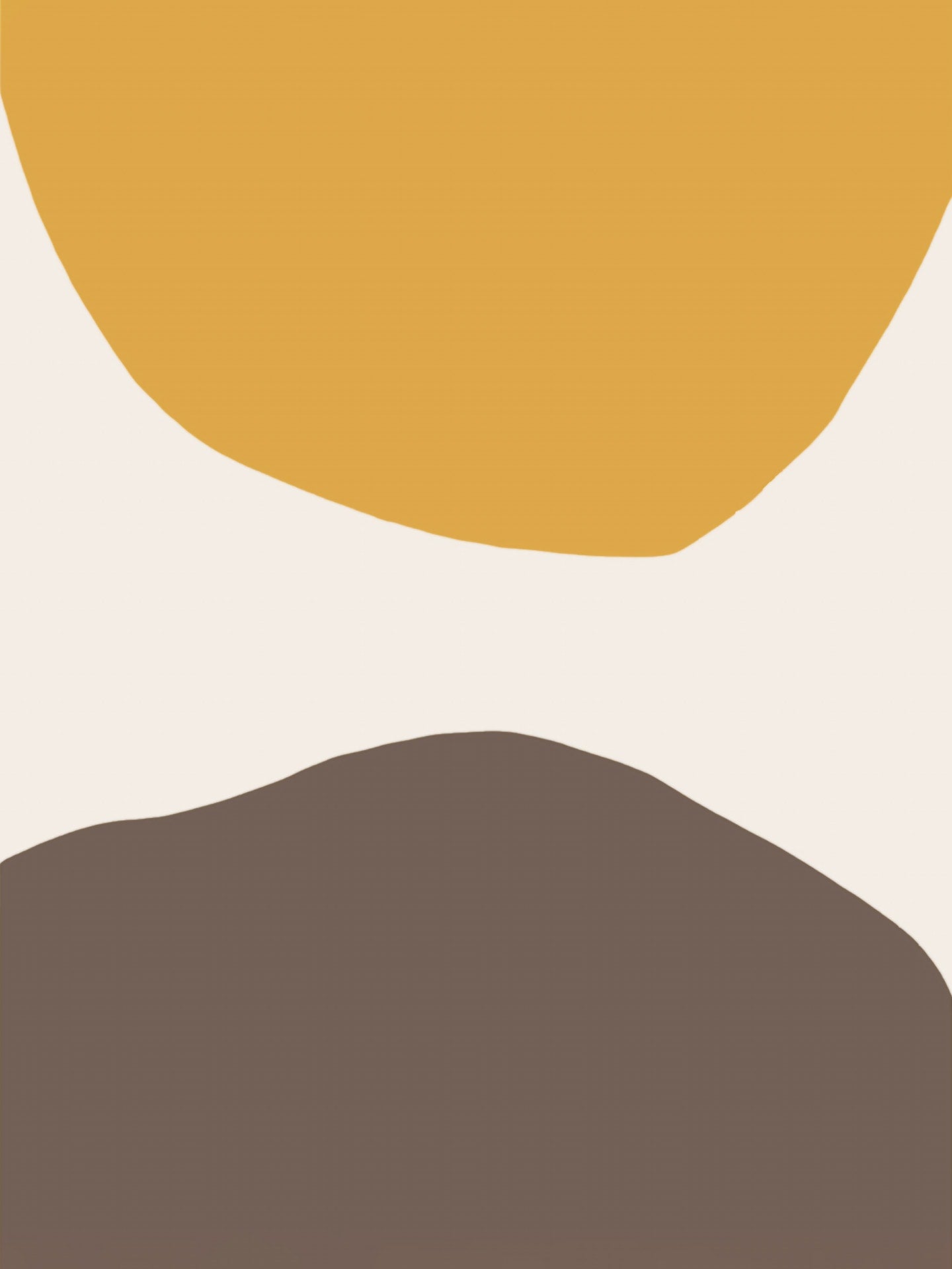 Abstract geometric shapes with earthy tones consisting of a large orange semicircle and a wavy brown shape against a cream background.