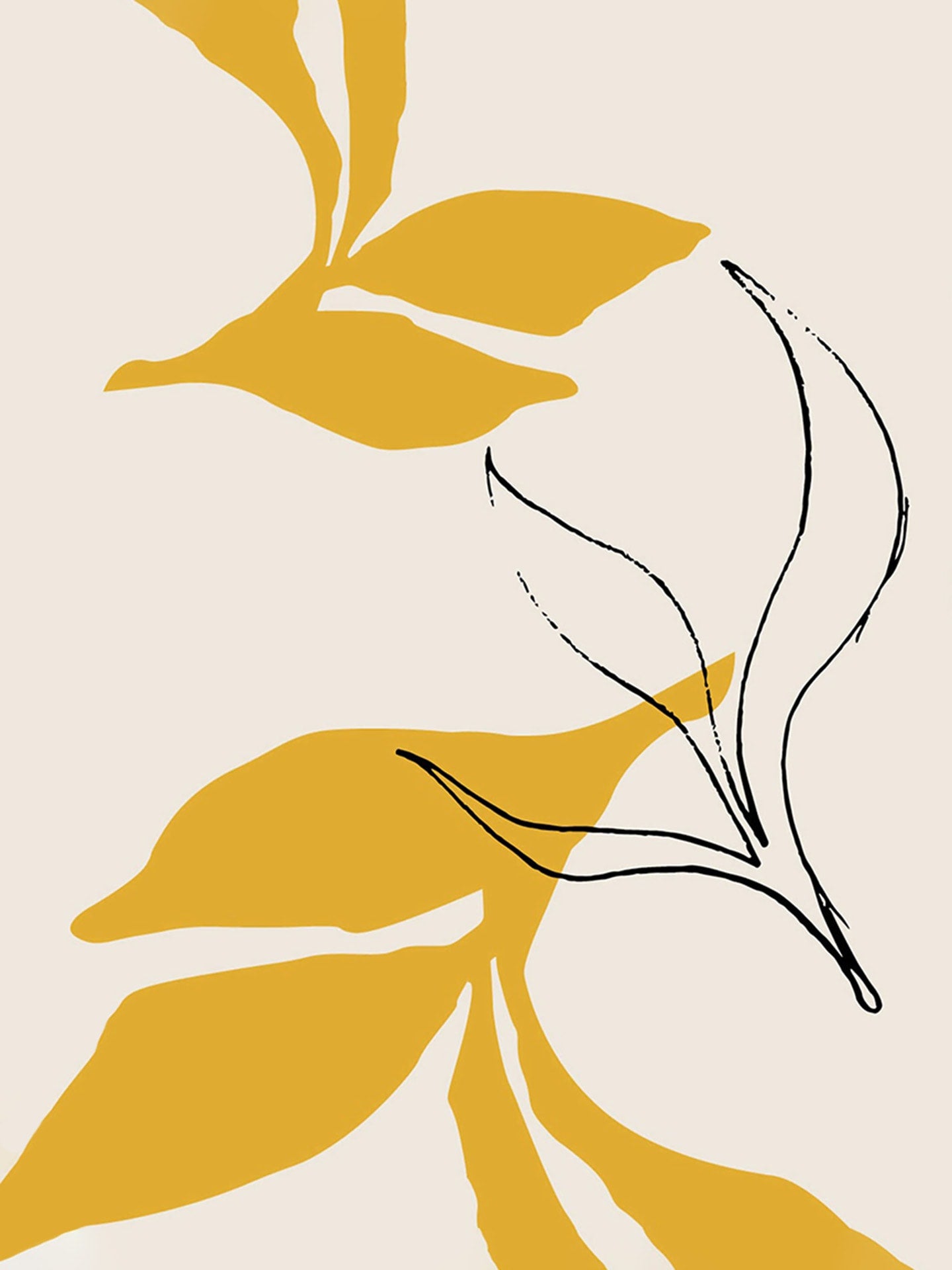 An illustration of a yellow leaf on a beige background.