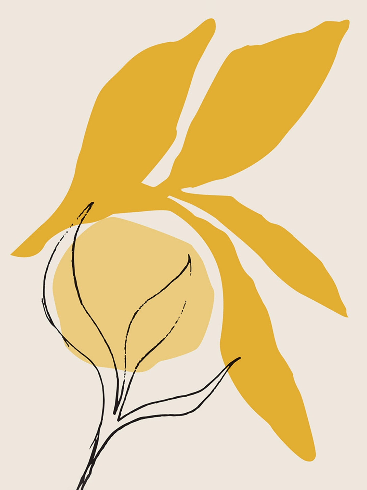 An illustration of a yellow leaf on a beige background.