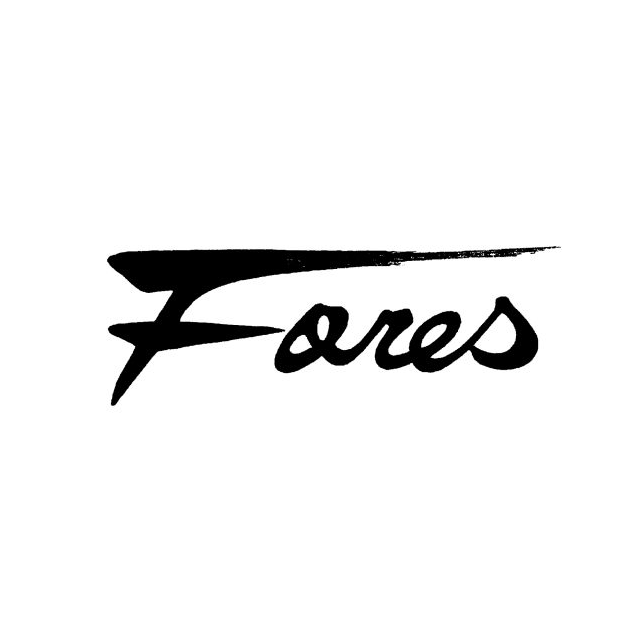 Black handwritten-style typography with the word "fores" on a white circular background.