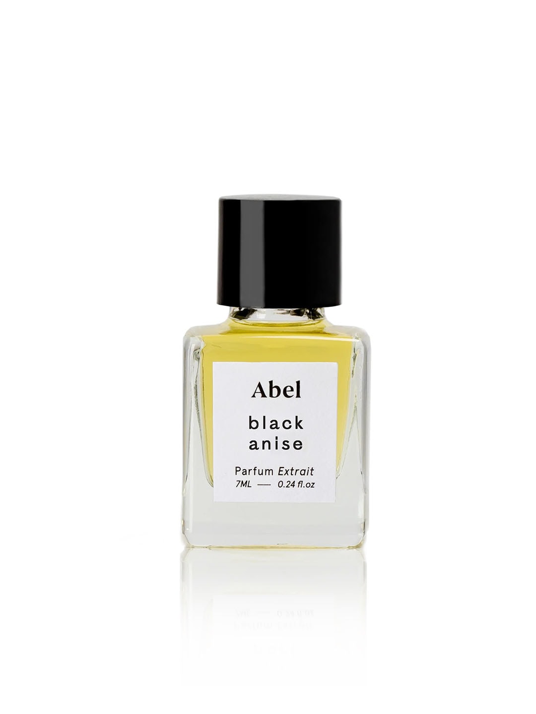 A bottle of Abel&#39;s Black Anise Parfum Extrait - for creativity, infused with essential oils, emitting a mesmerizing scent on a clean white background.