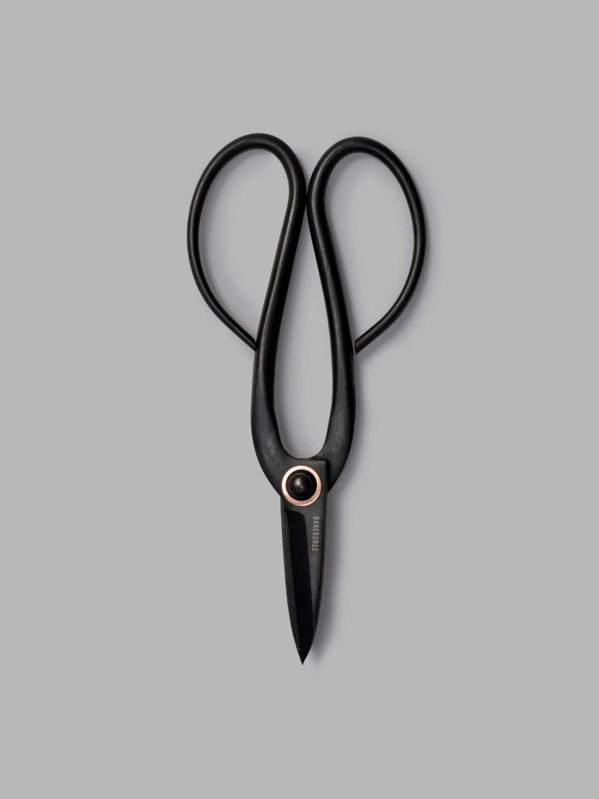 Barebones Artisan Pruning Shears featuring large, symmetrical black handles on a gray background, ideal for all your horticultural needs.