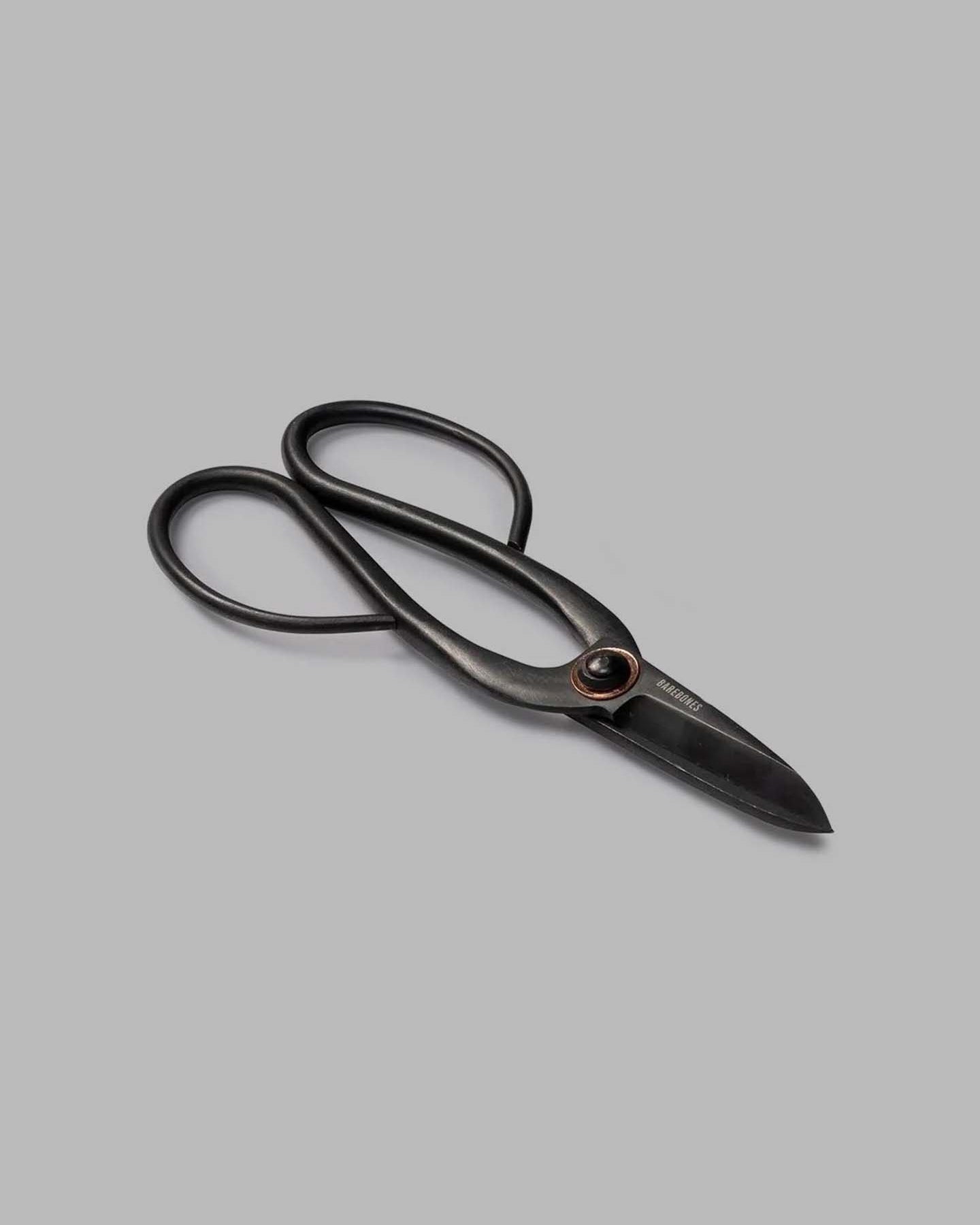 Barebones Artisan Pruning Shears featuring large, symmetrical black handles on a gray background, ideal for all your horticultural needs.
