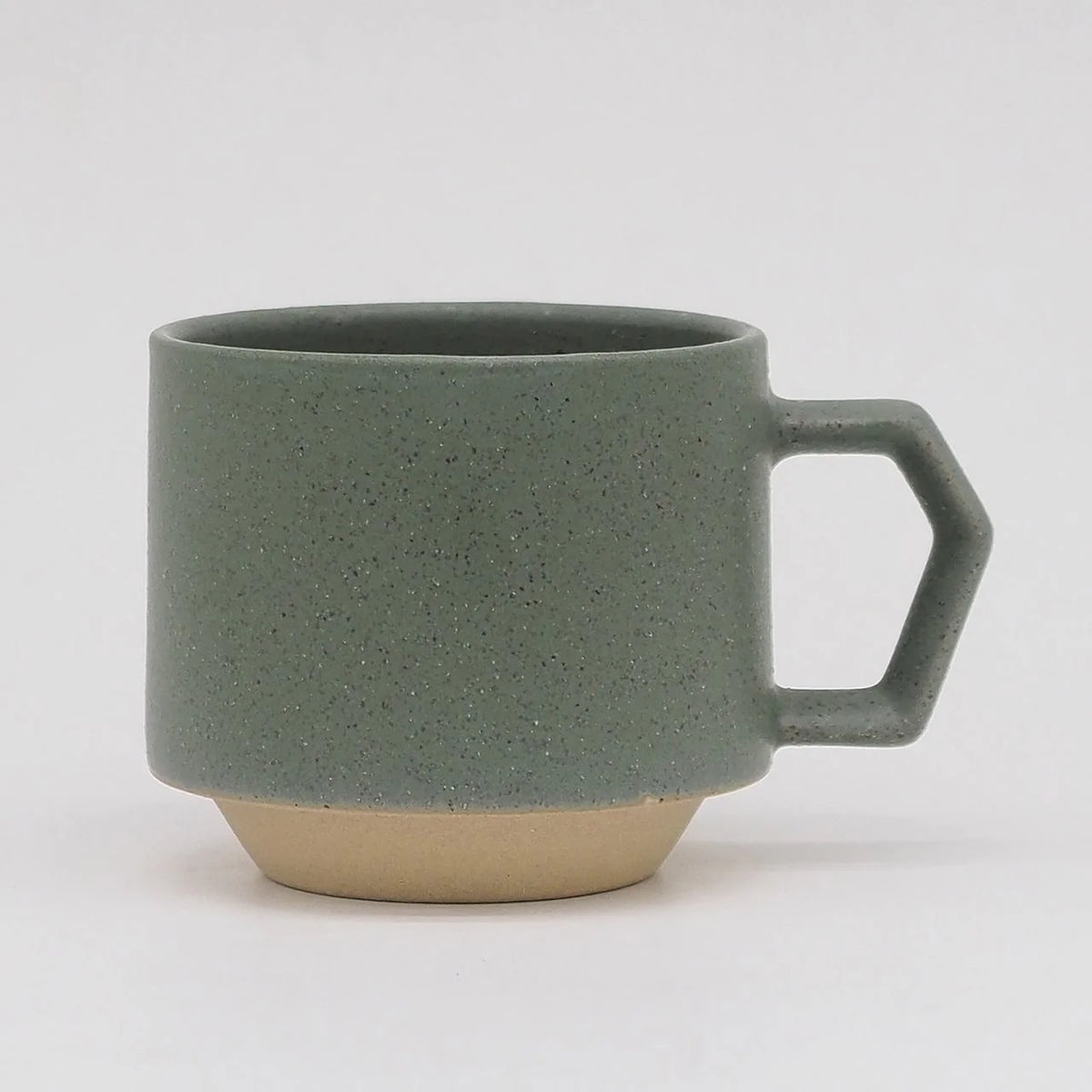 A Stacking Mug - Khaki with a handle on a white background. (Brand: CHIPS Inc.)
