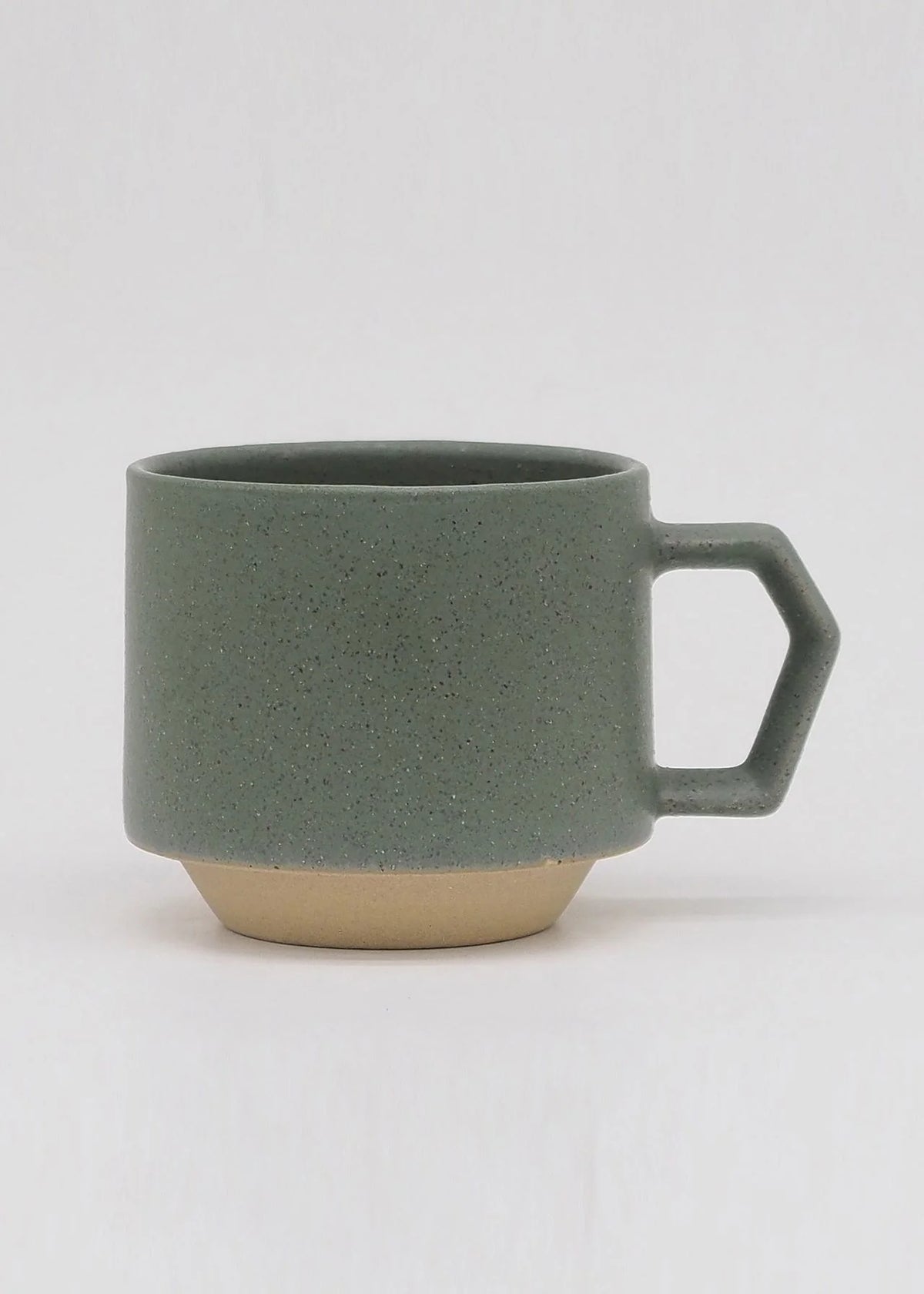 A Stacking Mug - Khaki with a handle on a white background.