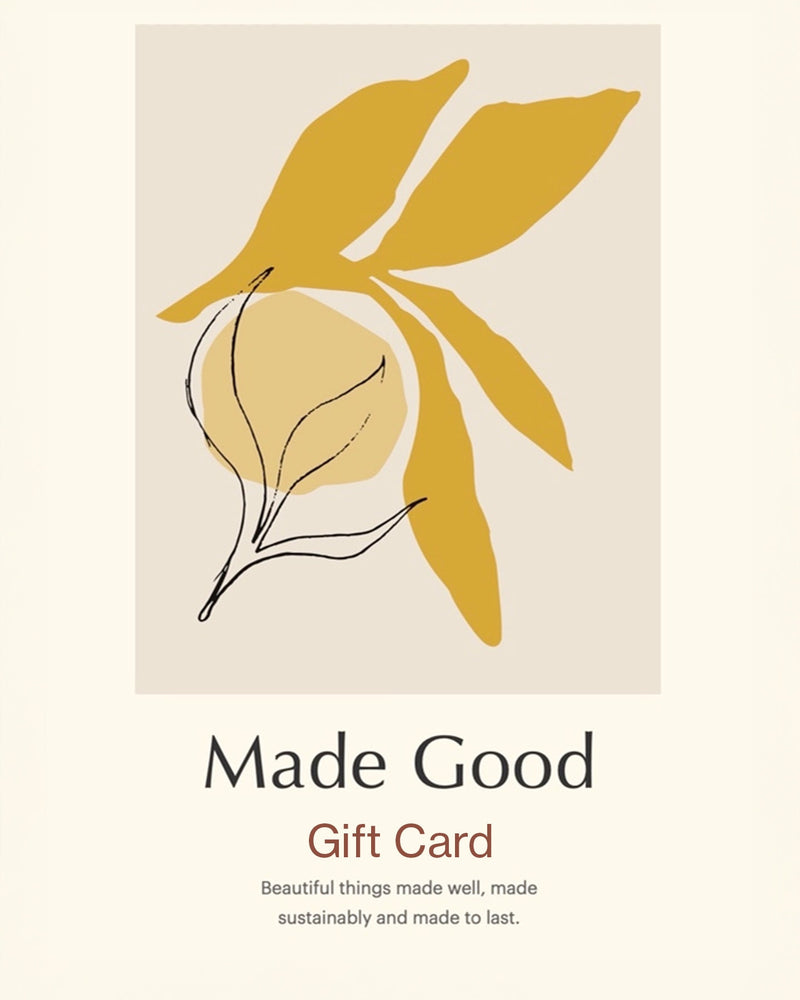 A redeemable Made Good Ltd gift card featuring a beautiful flower illustration.