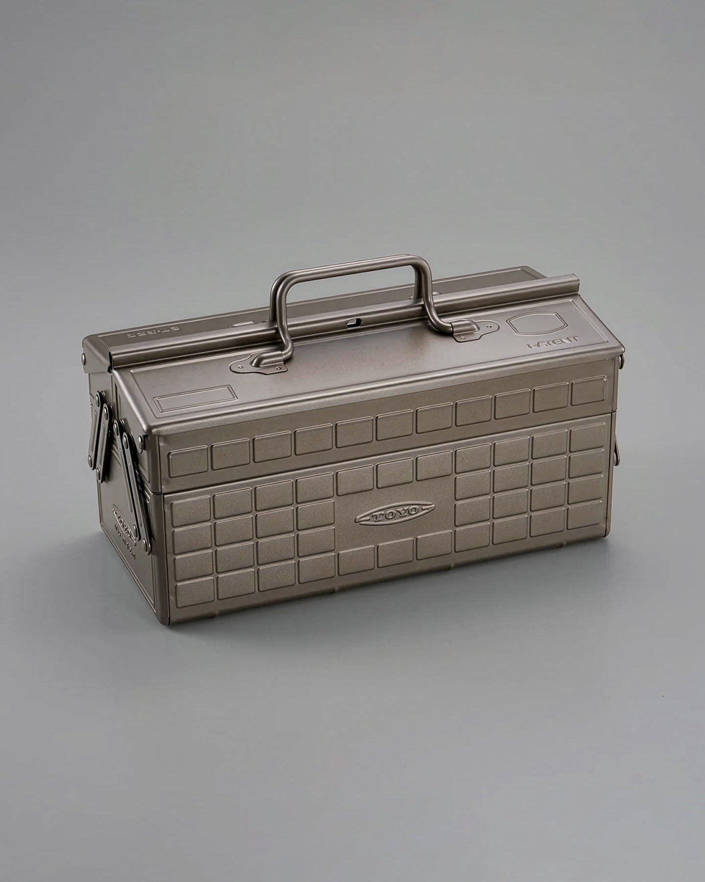 The Cantilever Toolbox ST-350 – Titanium is a closed, rectangular toolbox made of powder-coated steel with a handle and latch, shown on a plain gray surface.