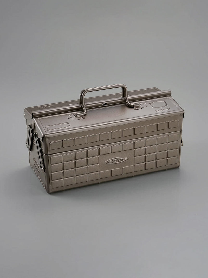 The Cantilever Toolbox ST-350 – Titanium is a closed, rectangular toolbox made of powder-coated steel with a handle and latch, shown on a plain gray surface.