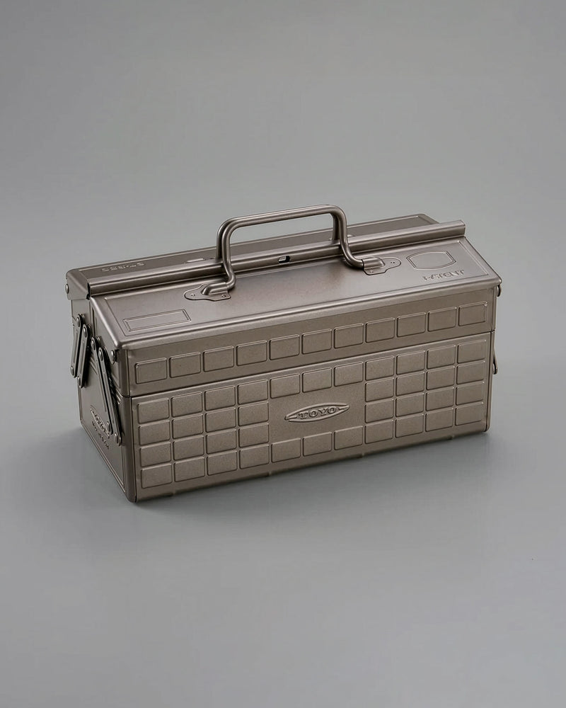 The Cantilever Toolbox ST-350 – Titanium is a closed, rectangular toolbox made of powder-coated steel with a handle and latch, shown on a plain gray surface.