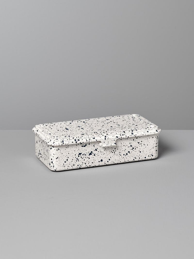 A versatile storage solution, the Mini Steel Toolbox T-190 – Japanese White Indigo by TOYO STEEL is crafted from powder-coated steel and placed on a gray surface against a matching backdrop.