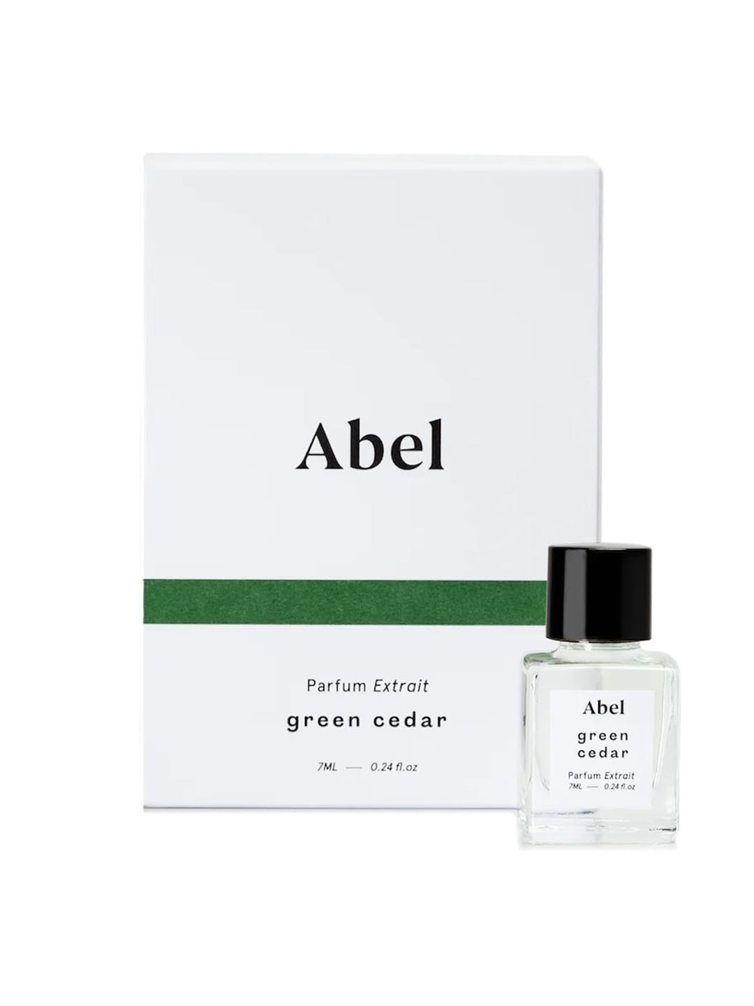 A bottle of Abel Green Cedar Parfum Extrait – for vitality.