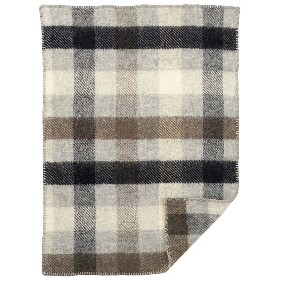 A Klippan Gotland Wool Baby Throw – Multi Grey blanket on a white background.