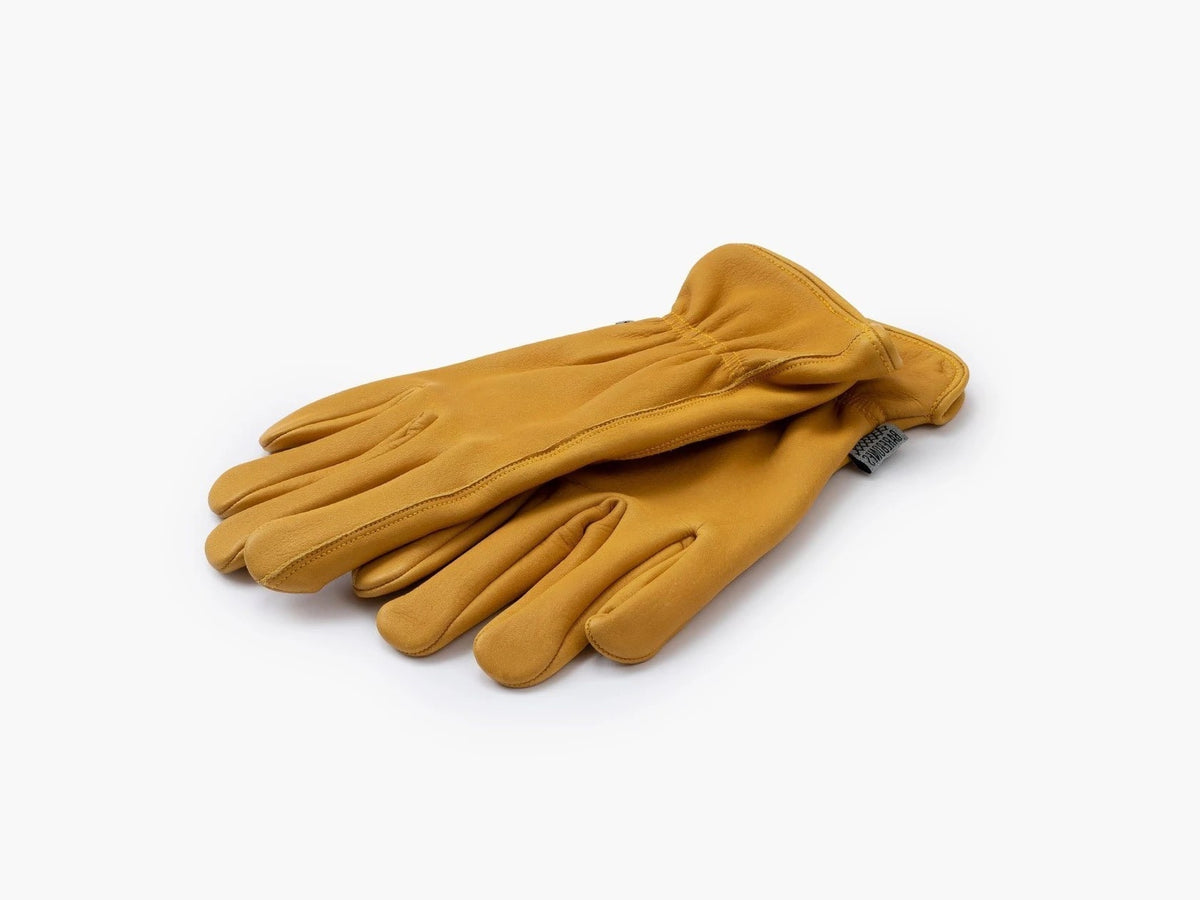 A pair of Classic Work Gloves - Natural Yellow by Barebones on a white background.