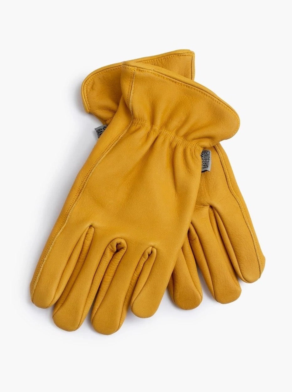 A pair of Barebones Classic Work Gloves – Natural Yellow on a white background.