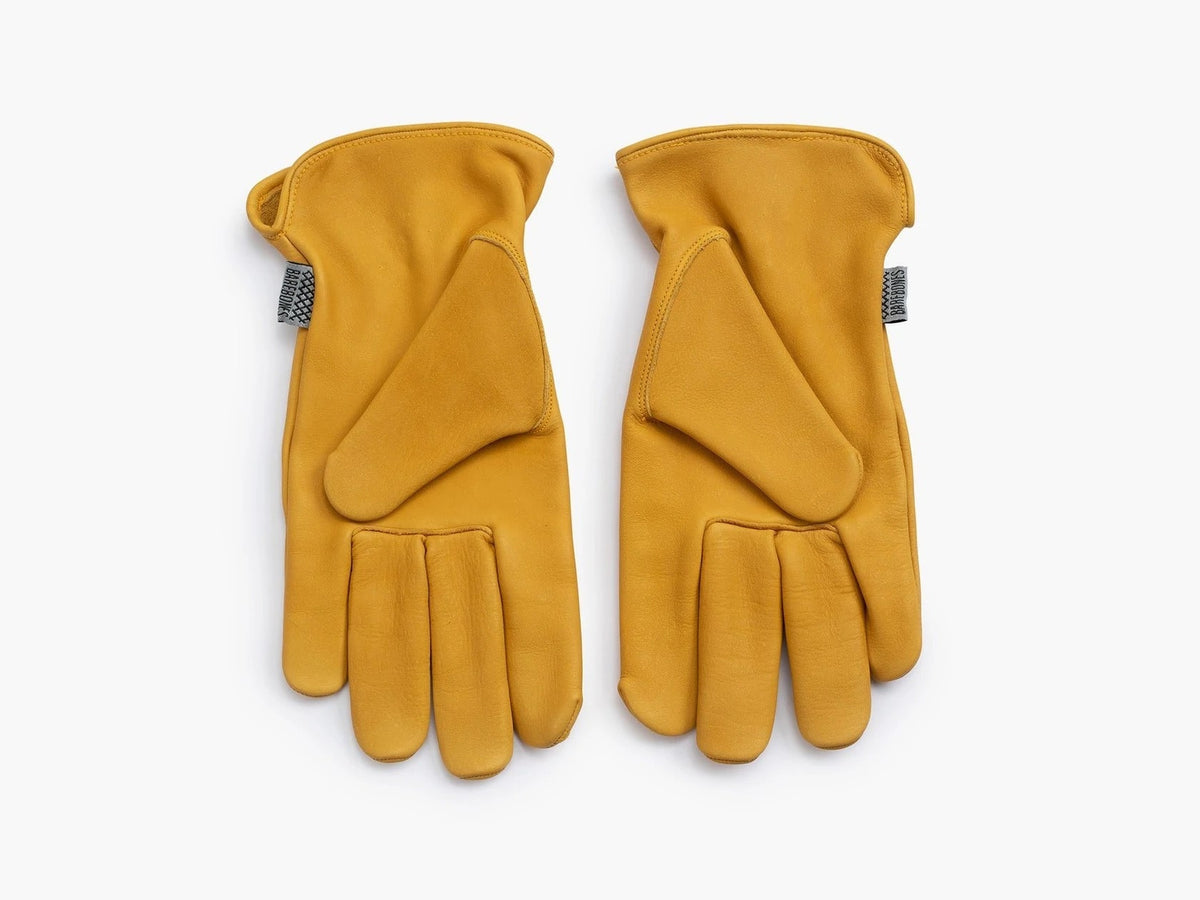 A pair of Barebones Classic Work Gloves – Natural Yellow on a white background.
