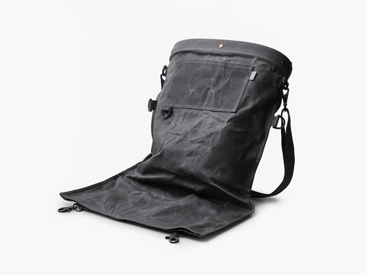 A Gathering Bag – Grey by Barebones sitting on a white surface.