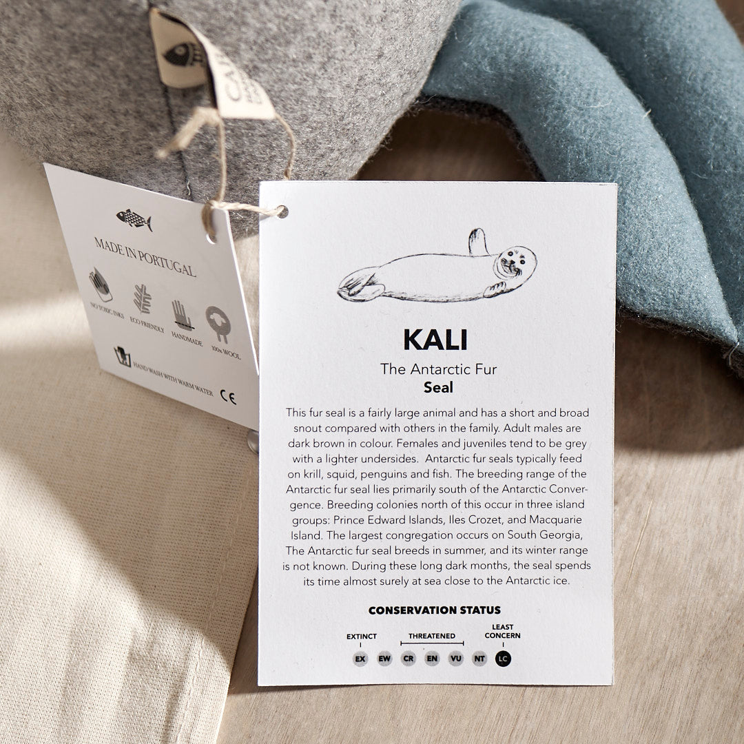 A card with the word KALI, the Antarctic Fur Seal, on it from the brand Carapau.