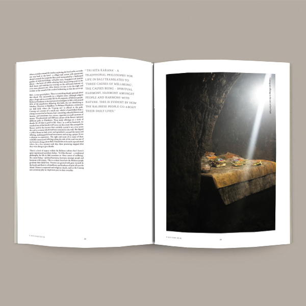A CONSIDERED Magazine – Vol 2 with a photo of a table with food on it.