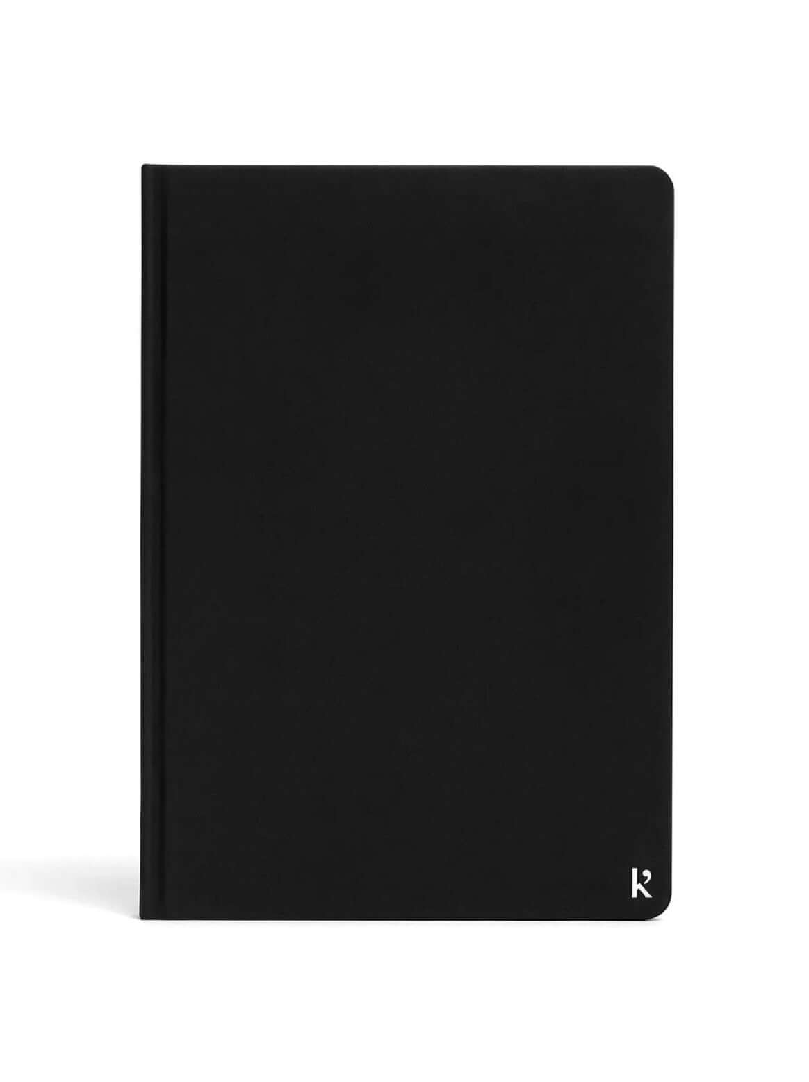 A Karst A5 Hardcover Notebook – Black with the letter r on it.