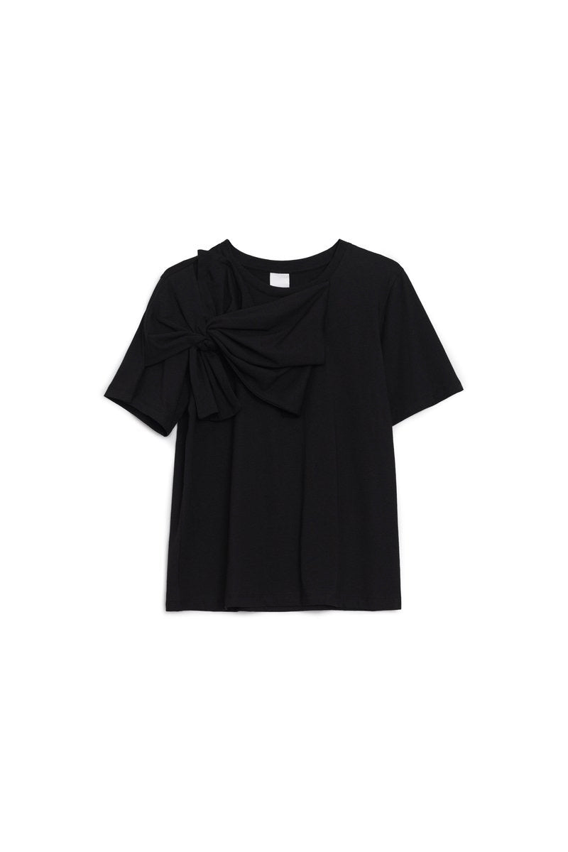A Knotted Tee - Black with a bow on the front by Kowtow.