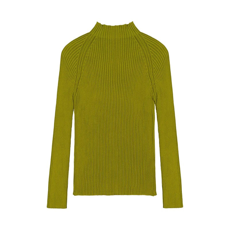 A Row Top - Lawn turtle neck sweater with a ribbed neckline by Kowtow.