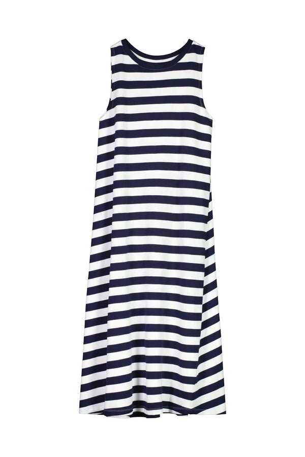 Rugby Tank Swing Dress Navy White Stripe Kowtow Made Good