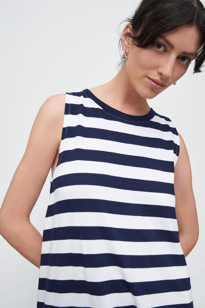 Rugby Tank Swing Dress Navy White Stripe Kowtow Made Good