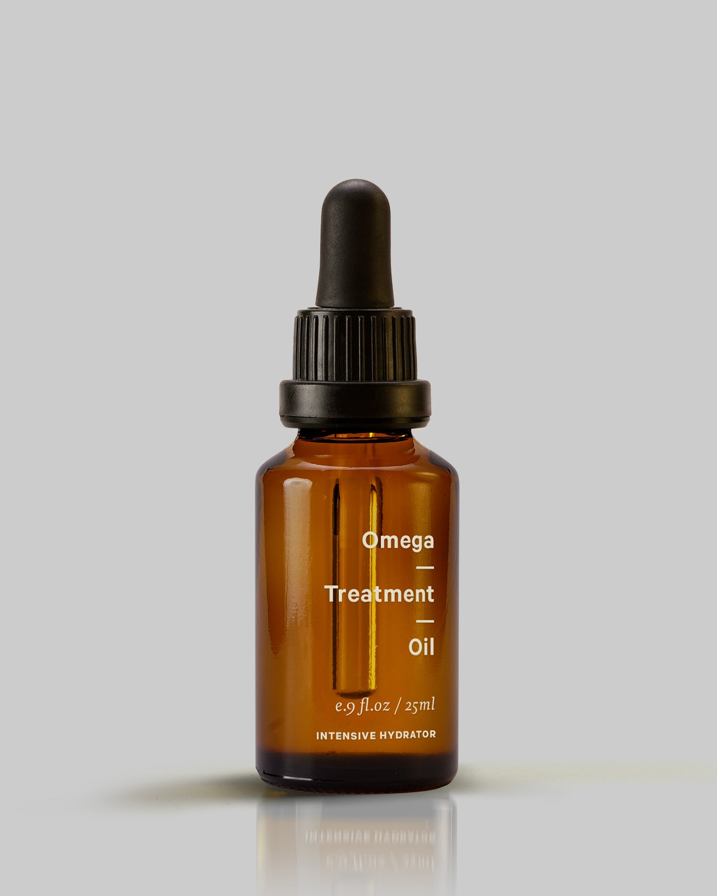 A bottle of MARYSE Omega – Treatment Oil on a grey background.