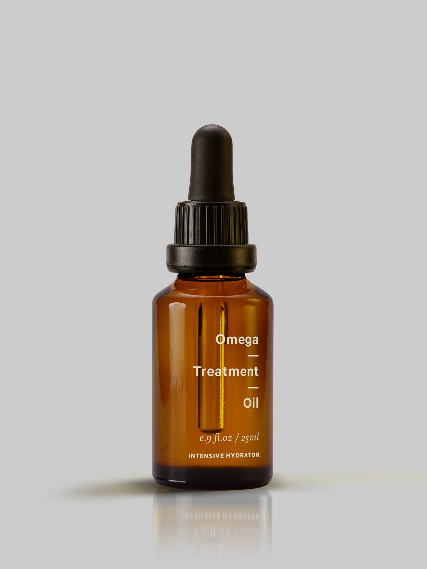 A bottle of MARYSE Omega – Treatment Oil on a grey background.