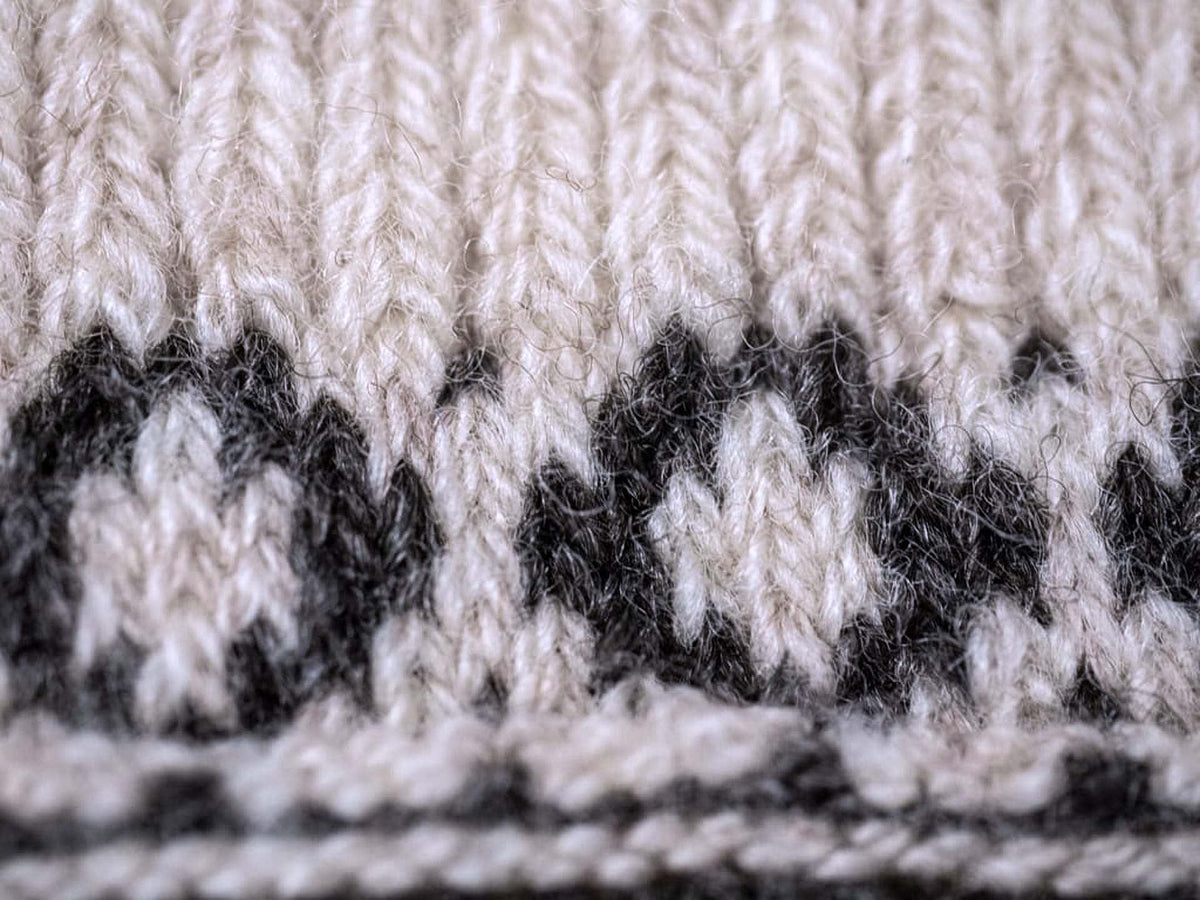 A close up of a Nishiguchi Kutsushita Oslo Wool Jacquard Socks – Oatmeal.