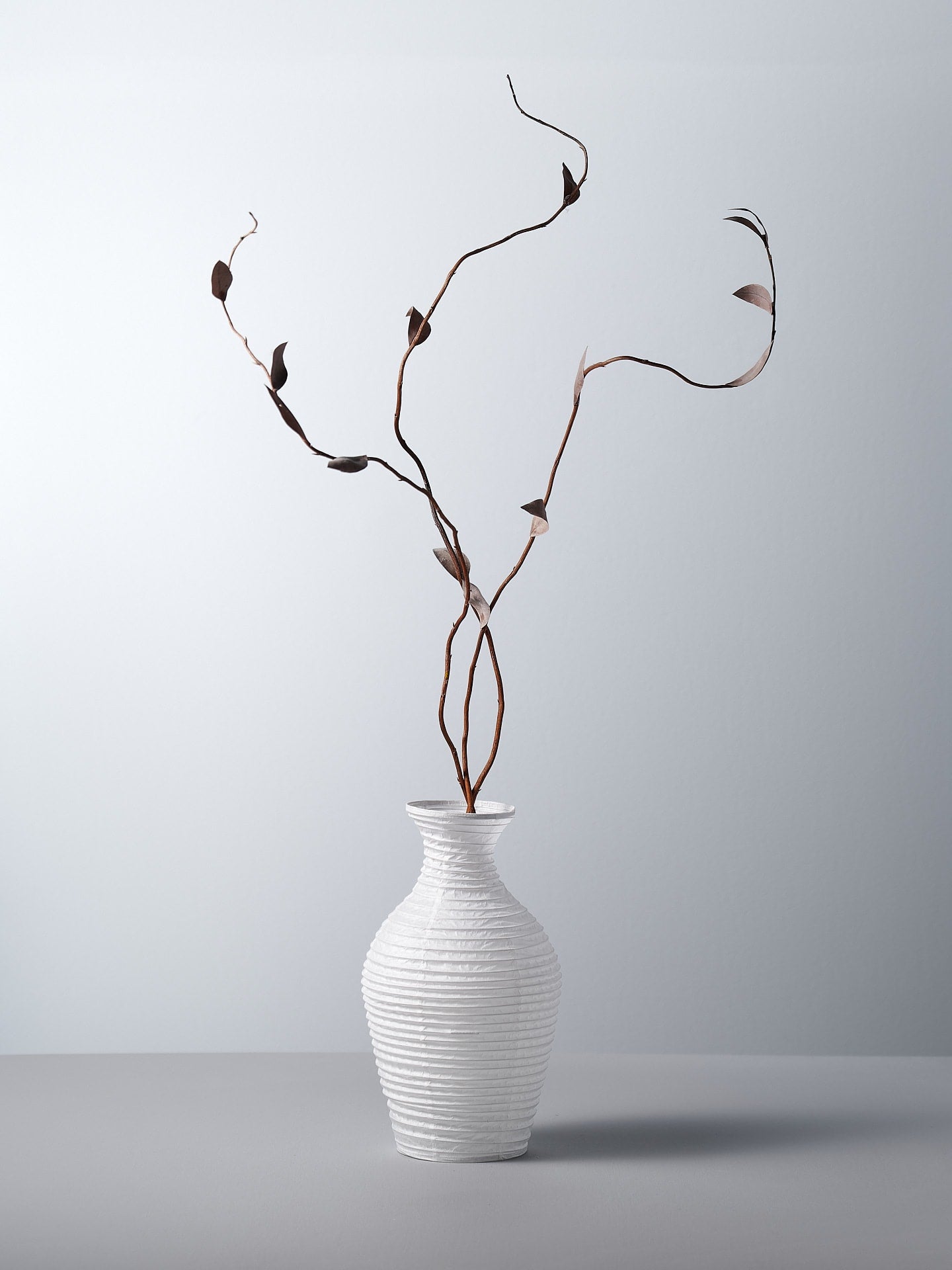 A Nobi-tsutsu Paper Vase – №4 by Hayashi Kougei with branches in it.