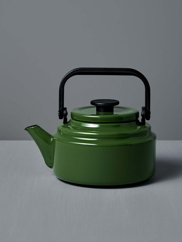 An Amu Stove-top Kettle - Green by Noda Horo on a grey background.