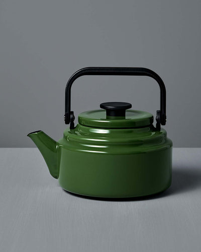 An Amu Stove-top Kettle - Green by Noda Horo on a grey background.