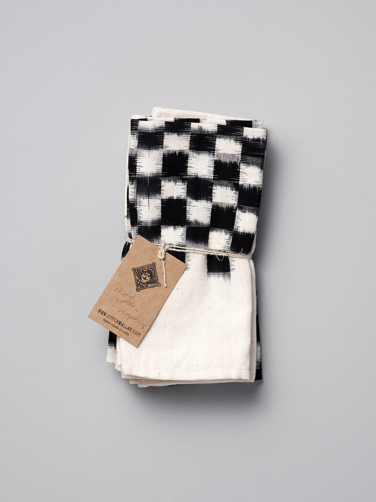 Stitchwallah&#39;s Ikat Weave Napkins (set of 6) – Black Check tea towel set.