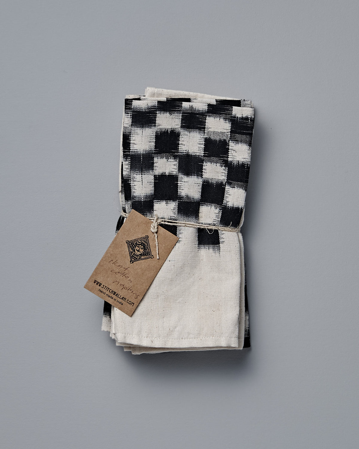 Stitchwallah's Ikat Weave Napkins (set of 6) – Black Check tea towel set.