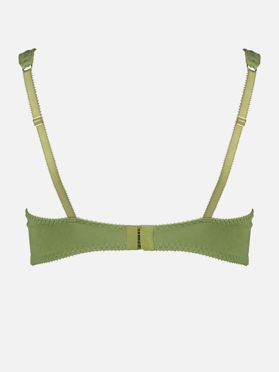 A Sarah Bra - Olive with straps on a white background.