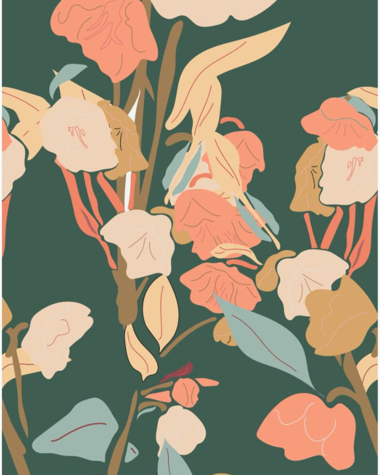A Walker & Bing Vintage Floral pattern on a green background.