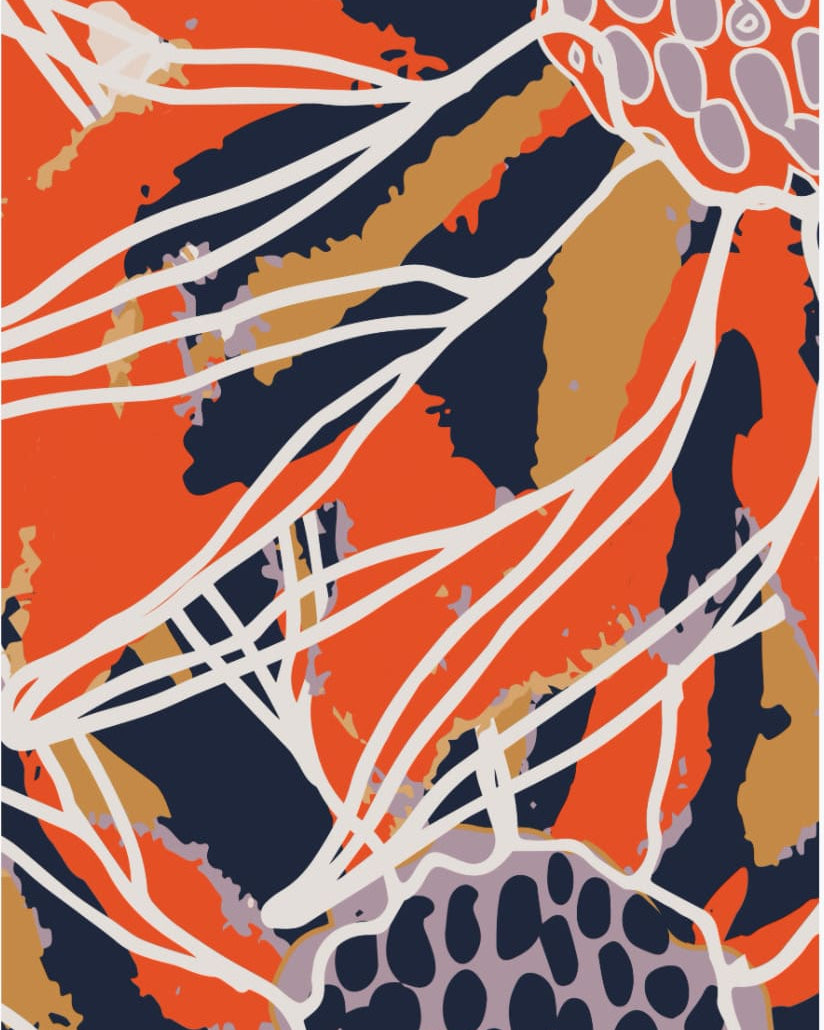 An orange and black Vintage Floral pattern by Walker & Bing.