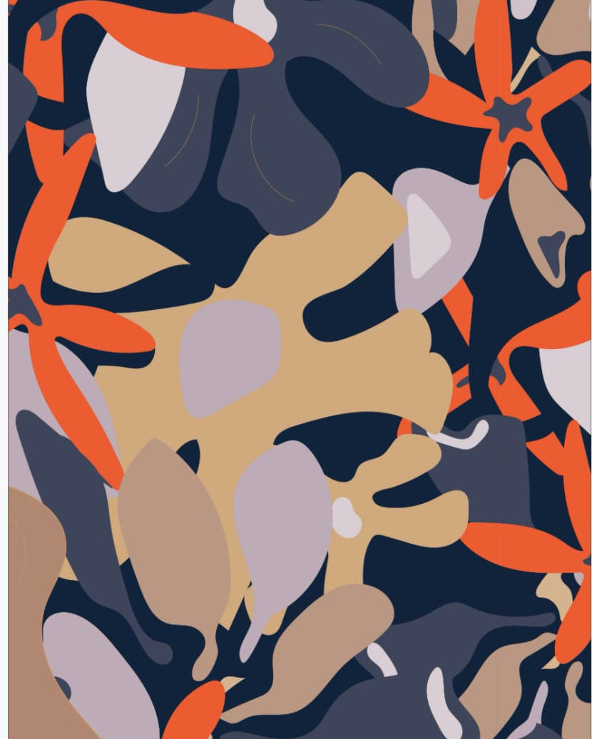 An orange and blue camouflage pattern, like Walker & Bing Greeting Cards - Vintage Floral.