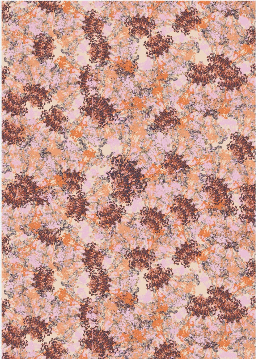 An orange and brown floral pattern on a white background, in the Greeting Cards – Vintage Floral by Walker &amp; Bing.