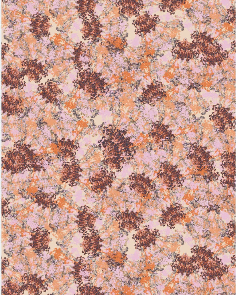 An orange and brown floral pattern on a white background, in the Greeting Cards – Vintage Floral by Walker & Bing.