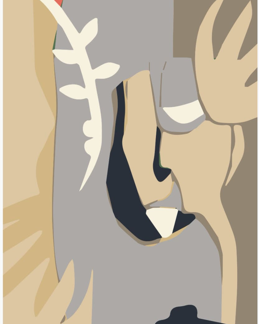 An illustration of a man with a beard and hat featuring Walker & Bing's Greeting Cards – Collage.