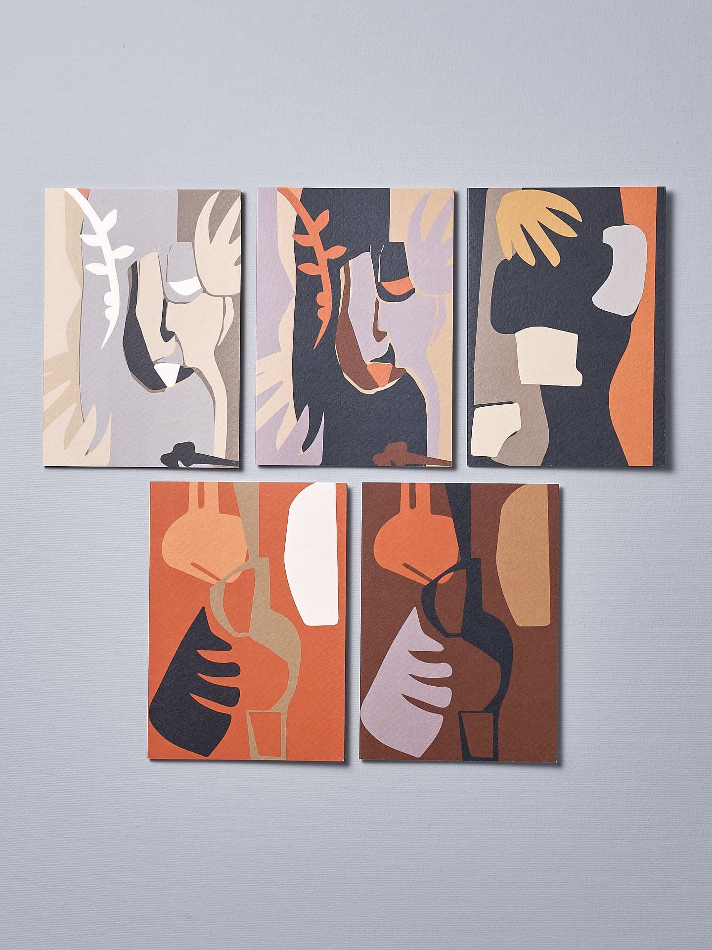 A set of four Walker & Bing Greeting Cards – Collage on a white background.