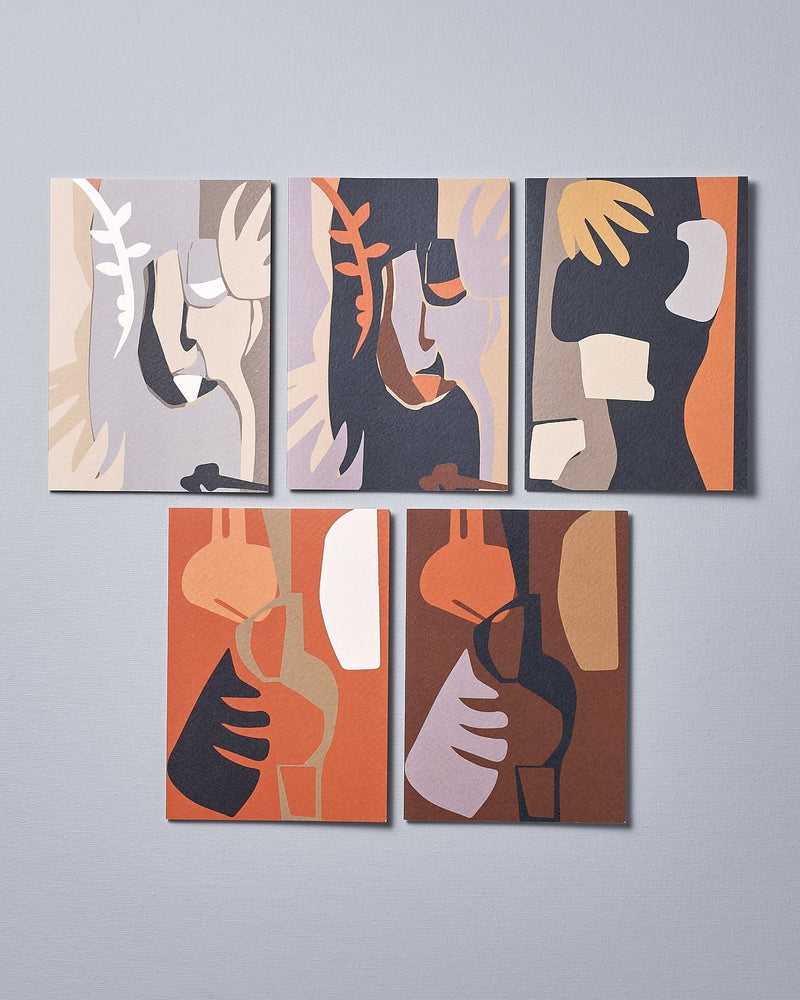 A set of four Walker & Bing Greeting Cards – Collage on a white background.