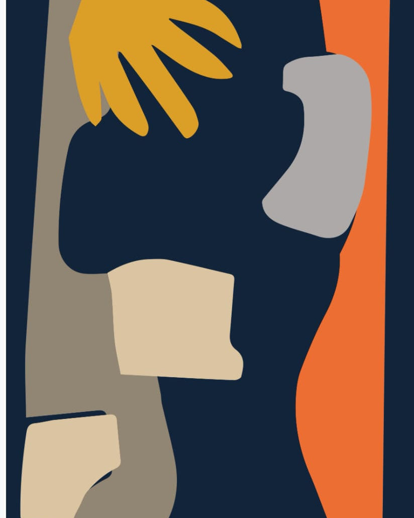 An abstract illustration of a man's head featuring the Greeting Cards – Collage by Walker & Bing.