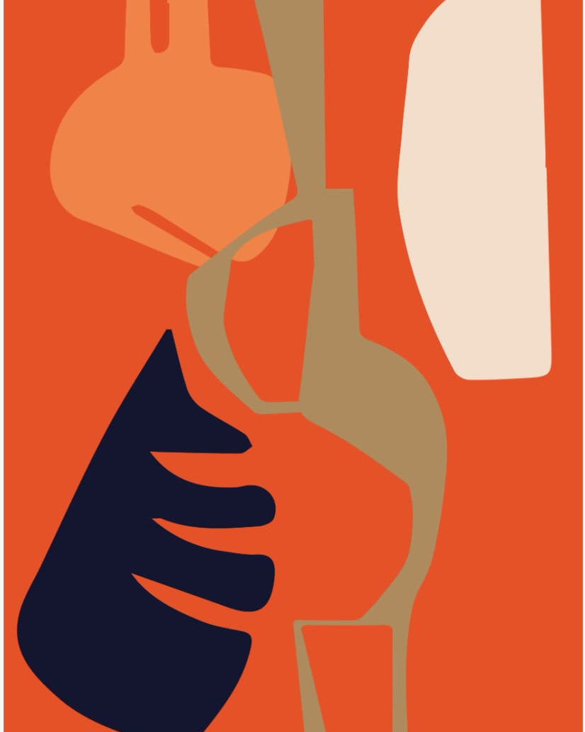 An orange and black abstract painting with a Walker & Bing Greeting Cards – Collage on it.