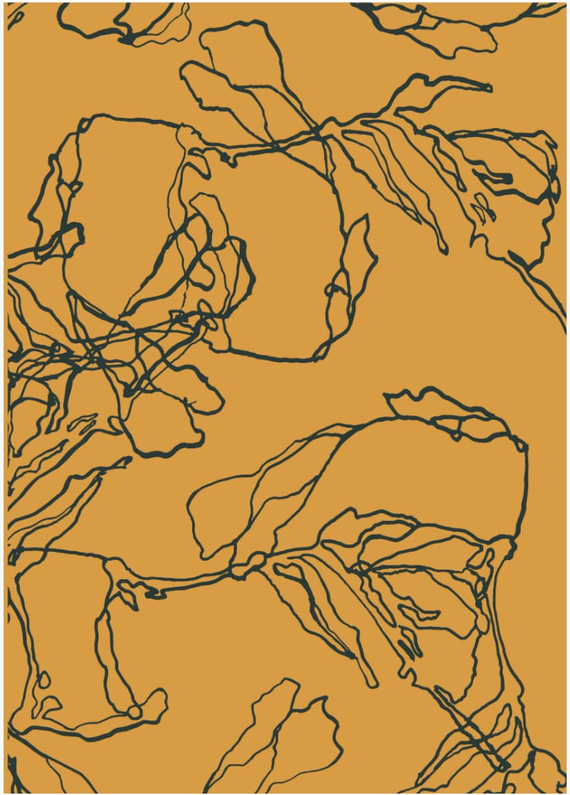 A black and orange pattern with lines on the Greeting Cards – Floral Outline by Walker &amp; Bing.