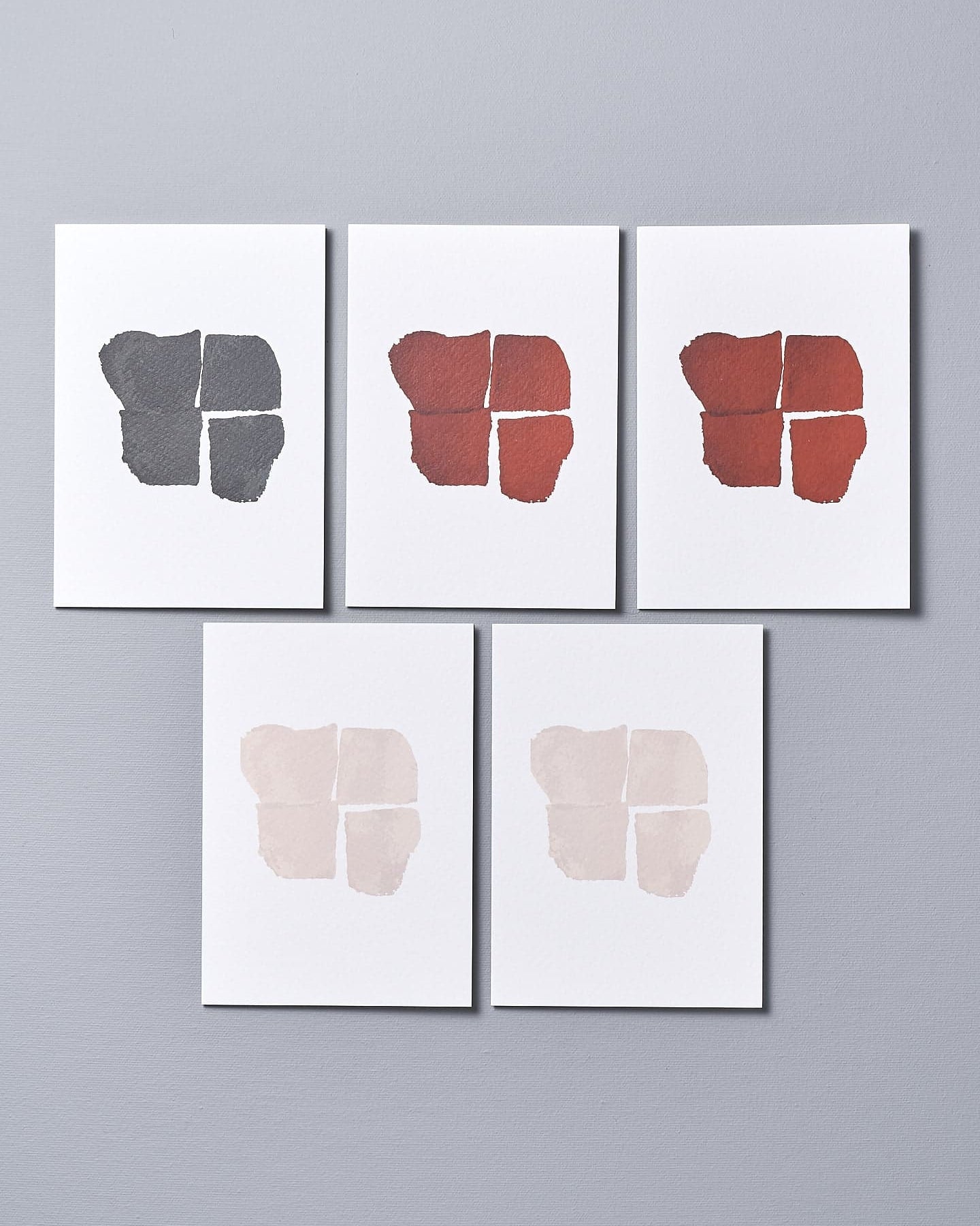 A set of four Greeting Cards – Heart Block by Walker & Bing on a grey background.