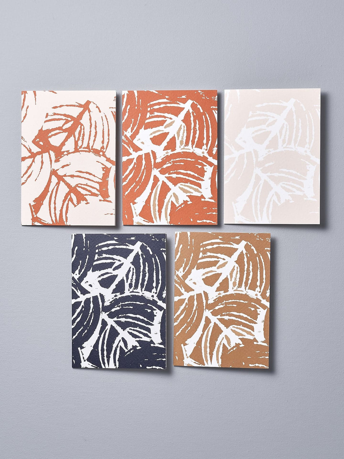 A set of four Walker &amp; Bing Greeting Cards – Leaf Stencil on a white background.