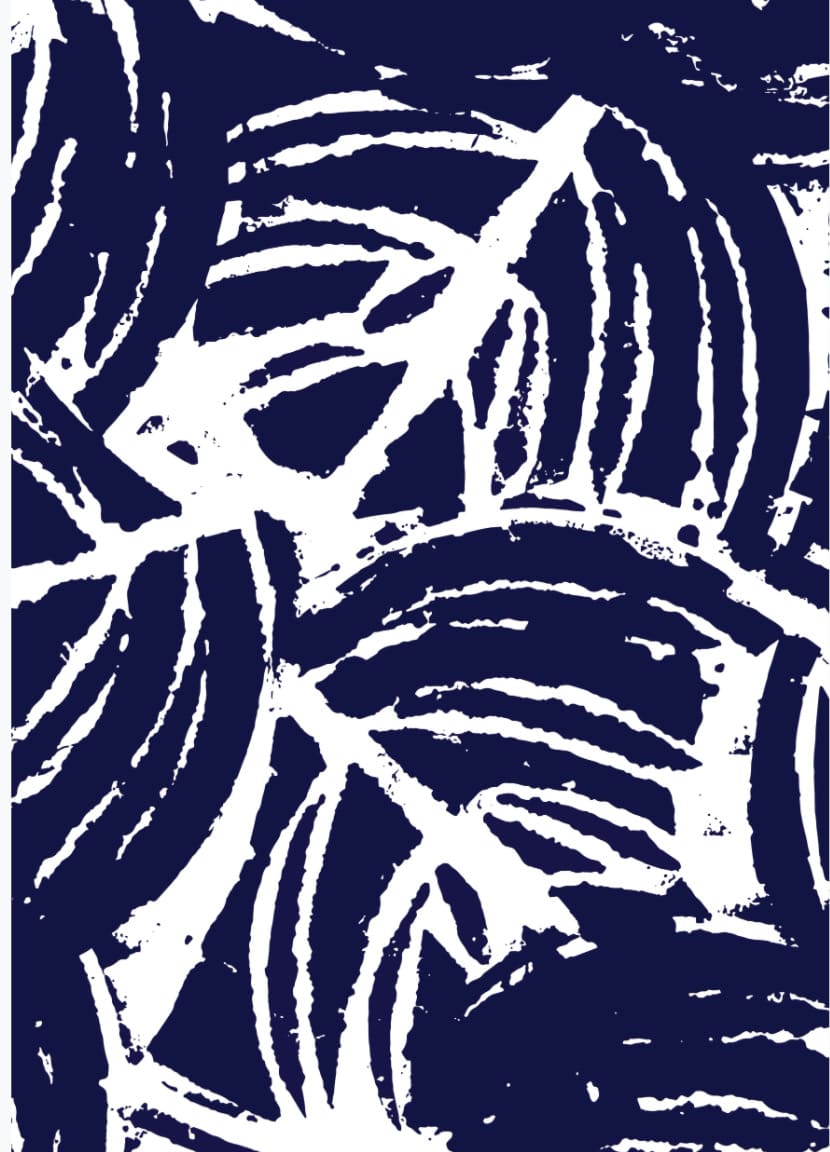 A blue and white pattern with leaves on it, such as the Greeting Cards – Leaf Stencil by Walker &amp; Bing.